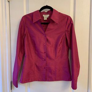 Puli Button Up Shirt Blouse V-neck with collar Fuchsia Purple Size 6